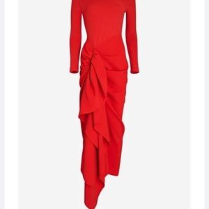 Solace London red off shoulder dress.